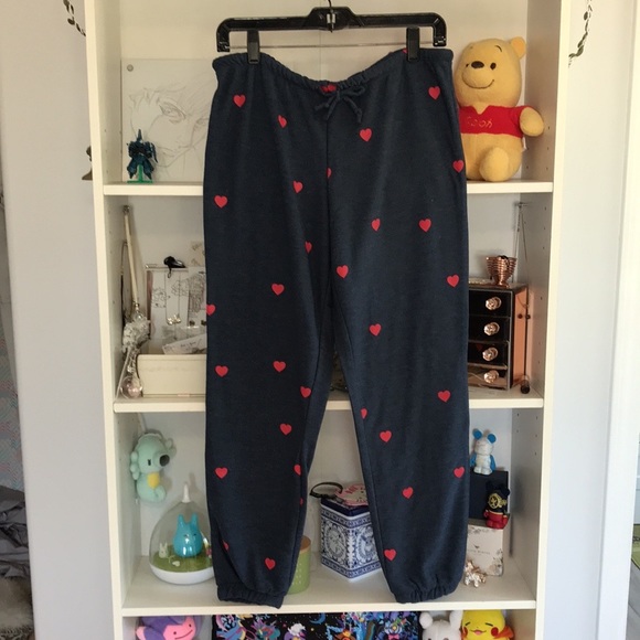 CHASER Blue Cozy Joggers with Tiny Red Hearts Print - Picture 4 of 9